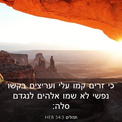Picture 03 - תהלים 54:3 HEB - כי זרים קמו עלי ועריצים - Bible Verse Picture