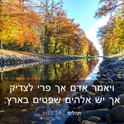 Picture 03 - תהלים 58:11 HEB - ויאמר אדם אך פרי לצדיק אך - Bible Verse Picture