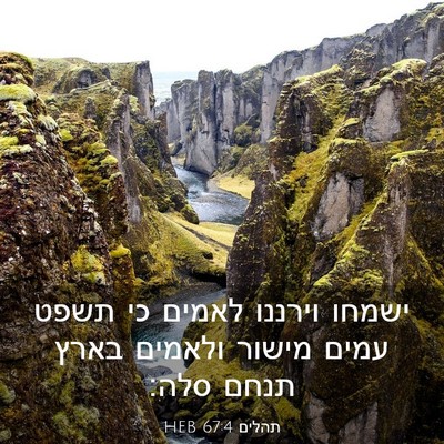 Picture 03 - תהלים 67:4 HEB - ישמחו וירננו לאמים כי תשפט - Bible Verse Picture