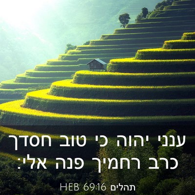 Picture 03 - תהלים 69:16 HEB - ענני יהוה כי טוב חסדך כרב - Bible Verse Picture