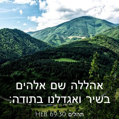 Picture 03 - תהלים 69:30 HEB - אהללה שם אלהים בשיר - Bible Verse Picture