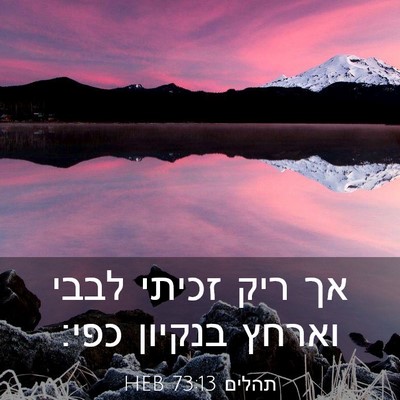 Picture 03 - תהלים 73:13 HEB - אך ריק זכיתי לבבי וארחץ - Bible Verse Picture