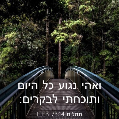 Picture 03 - תהלים 73:14 HEB - ואהי נגוע כל היום ותוכחתי - Bible Verse Picture