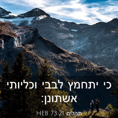 Picture 03 - תהלים 73:21 HEB - כי יתחמץ לבבי וכליותי - Bible Verse Picture