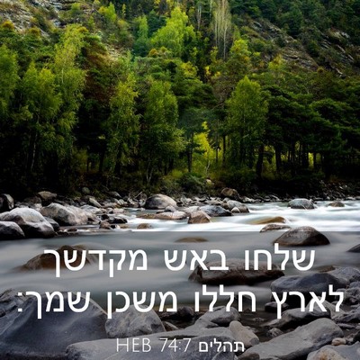 Picture 03 - תהלים 74:7 HEB - שלחו באש מקדשך לארץ חללו - Bible Verse Picture