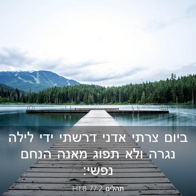 Picture 03 - תהלים 77:2 HEB - ביום צרתי אדני דרשתי ידי - Bible Verse Picture