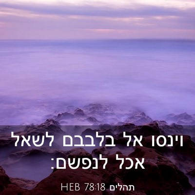 Picture 03 - תהלים 78:18 HEB - וינסו אל בלבבם לשאל אכל - Bible Verse Picture