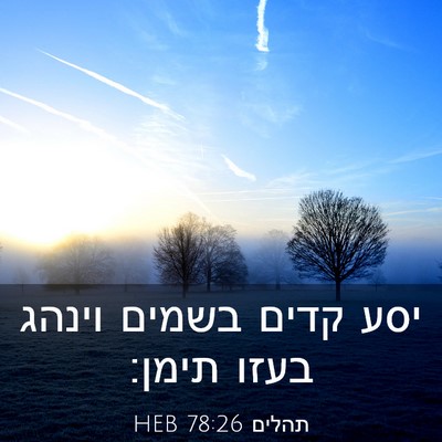 Picture 03 - תהלים 78:26 HEB - יסע קדים בשמים וינהג בעזו - Bible Verse Picture