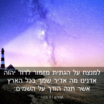 Picture 03 - תהלים 8:1 HEB - למנצח על הגתית מזמור לדוד - Bible Verse Picture