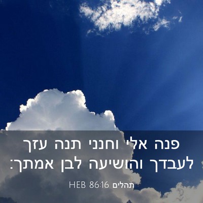 Picture 03 - תהלים 86:16 HEB - פנה אלי וחנני תנה עזך לעבדך - Bible Verse Picture