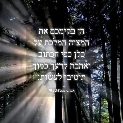 Picture 04 - אגרת יעקב 2:8 HEB - הן בקימכם את המצוה המלכת על - Bible Verse Picture