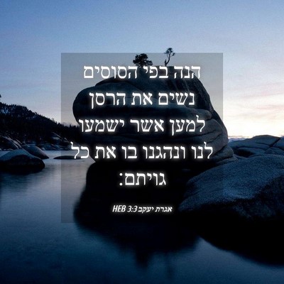 Picture 04 - אגרת יעקב 3:3 HEB - הנה בפי הסוסים נשים את הרסן - Bible Verse Picture