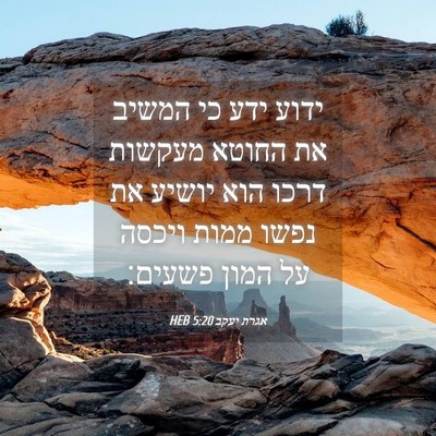 Picture 04 - אגרת יעקב 5:20 HEB - ידוע ידע כי המשיב את החוטא - Bible Verse Picture