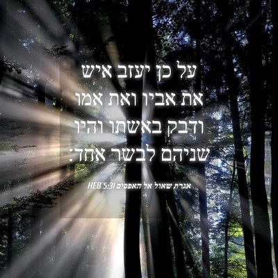 Picture 04 - אגרת שאול אל האפסים 5:31 HEB - על כן יעזב איש את אביו ואת - Bible Verse Picture