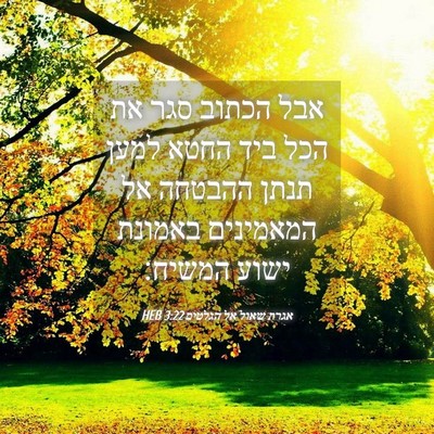 Picture 04 - אגרת שאול אל הגלטים 3:22 HEB - אבל הכתוב סגר את הכל ביד - Bible Verse Picture