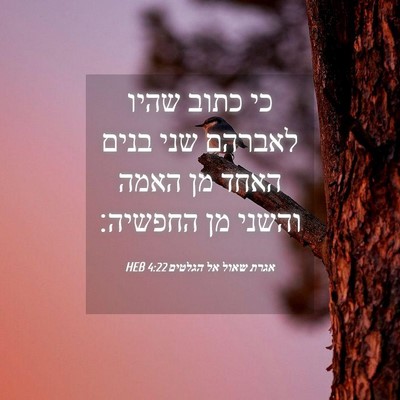 Picture 04 - אגרת שאול אל הגלטים 4:22 HEB - כי כתוב שהיו לאברהם שני - Bible Verse Picture