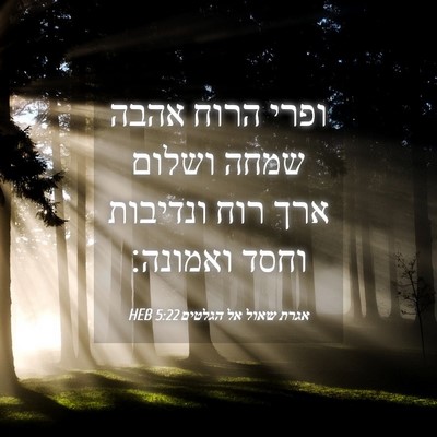 Picture 04 - אגרת שאול אל הגלטים 5:22 HEB - ופרי הרוח אהבה שמחה ושלום - Bible Verse Picture