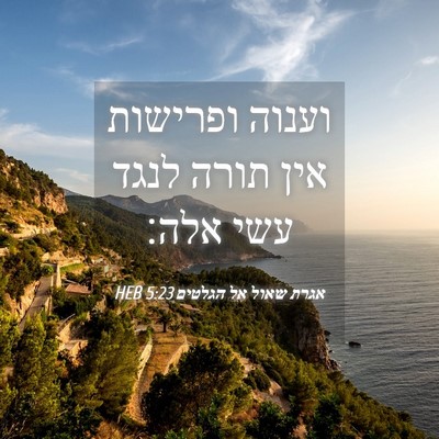 Picture 04 - אגרת שאול אל הגלטים 5:23 HEB - וענוה ופרישות אין תורה - Bible Verse Picture