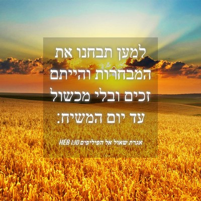 Picture 04 - אגרת שאול אל הפיליפים 1:10 HEB - למען תבחנו את המבחרות - Bible Verse Picture