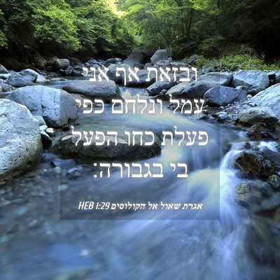 Picture 04 - אגרת שאול אל הקולוסים 1:29 HEB - ובזאת אף אני עמל ונלחם כפי - Bible Verse Picture