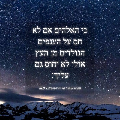 Picture 04 - אגרת שאול אל הרומים 11:21 HEB - כי האלהים אם לא חס על - Bible Verse Picture
