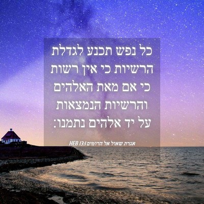 Picture 04 - אגרת שאול אל הרומים 13:1 HEB - כל נפש תכנע לגדלת הרשיות כי - Bible Verse Picture