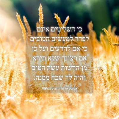 Picture 04 - אגרת שאול אל הרומים 13:3 HEB - כי השליטים אינם לפחד - Bible Verse Picture