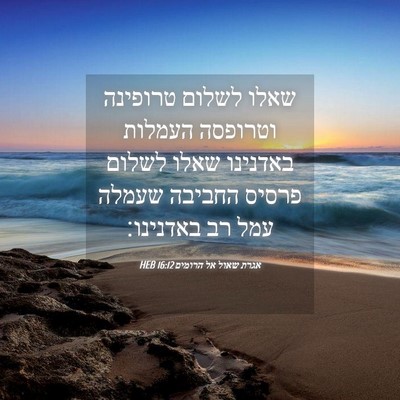 Picture 04 - אגרת שאול אל הרומים 16:12 HEB - שאלו לשלום טרופינה וטרופסה - Bible Verse Picture
