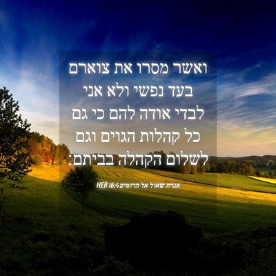 Picture 04 - אגרת שאול אל הרומים 16:4 HEB - ואשר מסרו את צוארם בעד נפשי - Bible Verse Picture