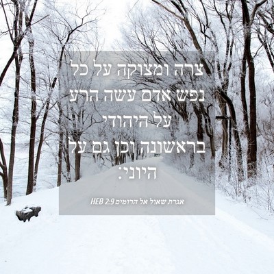 Picture 04 - אגרת שאול אל הרומים 2:9 HEB - צרה ומצוקה על כל נפש אדם - Bible Verse Picture