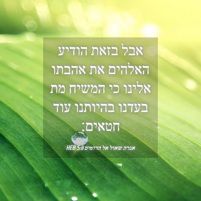 Picture 04 - אגרת שאול אל הרומים 5:8 HEB - אבל בזאת הודיע האלהים את - Bible Verse Picture
