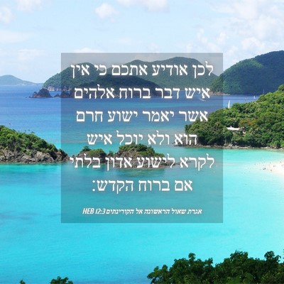 Picture 04 - אגרת שאול הראשונה אל הקורינתים 12:3 HEB - לכן אודיע אתכם כי אין איש - Bible Verse Picture
