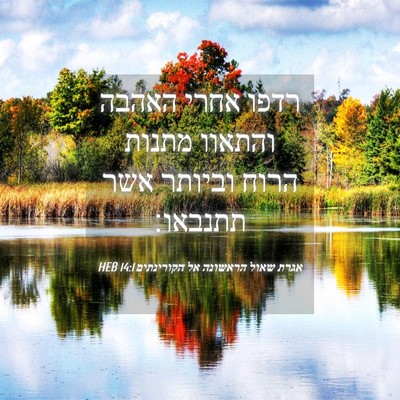 Picture 04 - אגרת שאול הראשונה אל הקורינתים 14:1 HEB - רדפו אחרי האהבה והתאוו - Bible Verse Picture