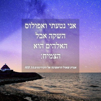 Picture 04 - אגרת שאול הראשונה אל הקורינתים 3:6 HEB - אני נטעתי ואפולוס השקה אבל - Bible Verse Picture