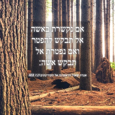 Picture 04 - אגרת שאול הראשונה אל הקורינתים 7:27 HEB - אם נקשרת באשה אל תבקש להפטר - Bible Verse Picture