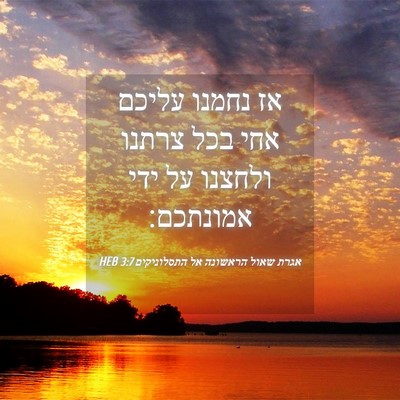 Picture 04 - אגרת שאול הראשונה אל התסלוניקים 3:7 HEB - אז נחמנו עליכם אחי בכל - Bible Verse Picture