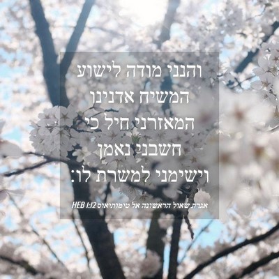 Picture 04 - אגרת שאול הראשונה אל טימותיאוס 1:12 HEB - והנני מודה לישוע המשיח - Bible Verse Picture