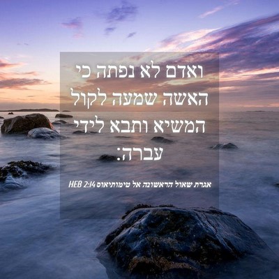 Picture 04 - אגרת שאול הראשונה אל טימותיאוס 2:14 HEB - ואדם לא נפתה כי האשה שמעה - Bible Verse Picture