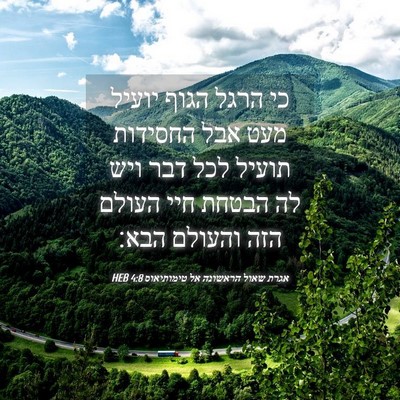 Picture 04 - אגרת שאול הראשונה אל טימותיאוס 4:8 HEB - כי הרגל הגוף יועיל מעט אבל - Bible Verse Picture