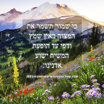 Picture 04 - אגרת שאול הראשונה אל טימותיאוס 6:14 HEB - כי שמור תשמר את המצוה באין - Bible Verse Picture