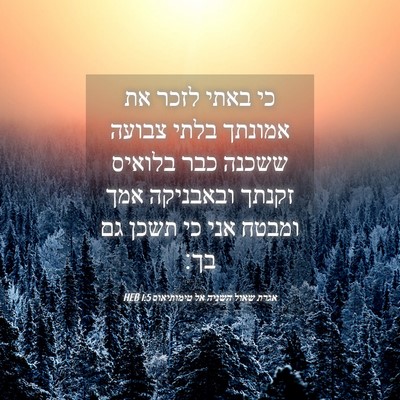 Picture 04 - אגרת שאול השניה אל טימותיאוס 1:5 HEB - כי באתי לזכר את אמונתך בלתי - Bible Verse Picture