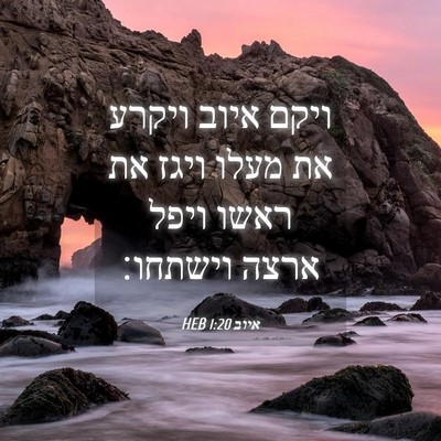 Picture 04 - איוב 1:20 HEB - ויקם איוב ויקרע את מעלו - Bible Verse Picture