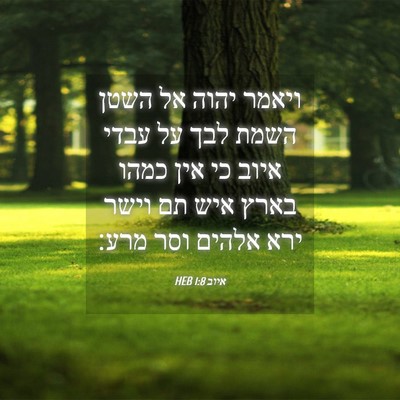 Picture 04 - איוב 1:8 HEB - ויאמר יהוה אל השטן השמת לבך - Bible Verse Picture
