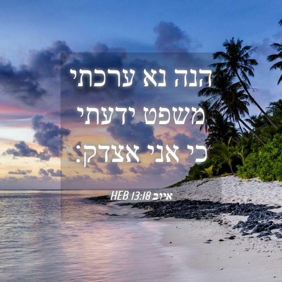 Picture 04 - איוב 13:18 HEB - הנה נא ערכתי משפט ידעתי כי - Bible Verse Picture