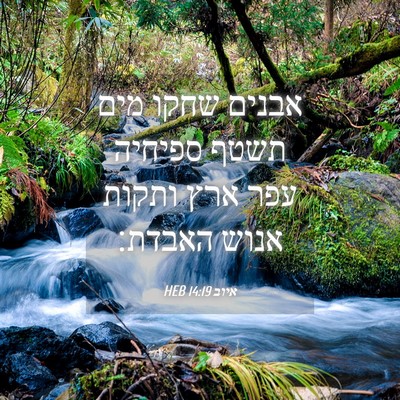 Picture 04 - איוב 14:19 HEB - אבנים שחקו מים תשטף ספיחיה - Bible Verse Picture