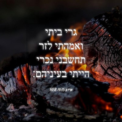Picture 04 - איוב 19:15 HEB - גרי ביתי ואמהתי לזר תחשבני - Bible Verse Picture