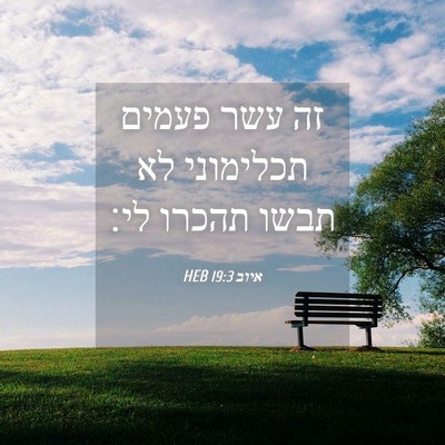 Picture 04 - איוב 19:3 HEB - זה עשר פעמים תכלימוני לא - Bible Verse Picture
