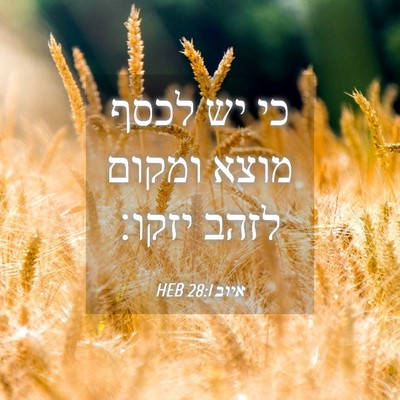 Picture 04 - איוב 28:1 HEB - כי יש לכסף מוצא ומקום לזהב - Bible Verse Picture