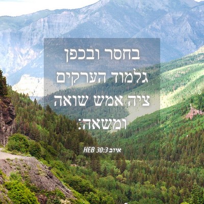 Picture 04 - איוב 30:3 HEB - בחסר ובכפן גלמוד הערקים - Bible Verse Picture