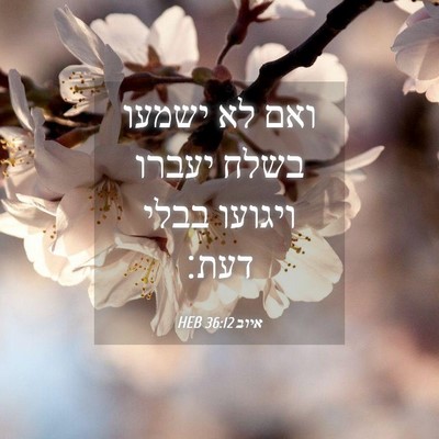 Picture 04 - איוב 36:12 HEB - ואם לא ישמעו בשלח יעברו - Bible Verse Picture